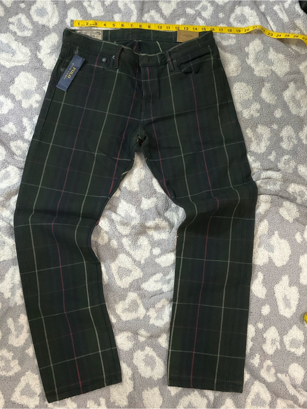 Polo Ralph Lauren Varick Slim Straight Plaid Pants 33x30 Green NWT $145